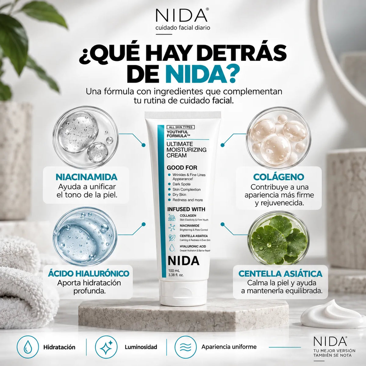 NIDA – Crema Facial para una Piel Más Luminosa, Hidratada y Uniforme